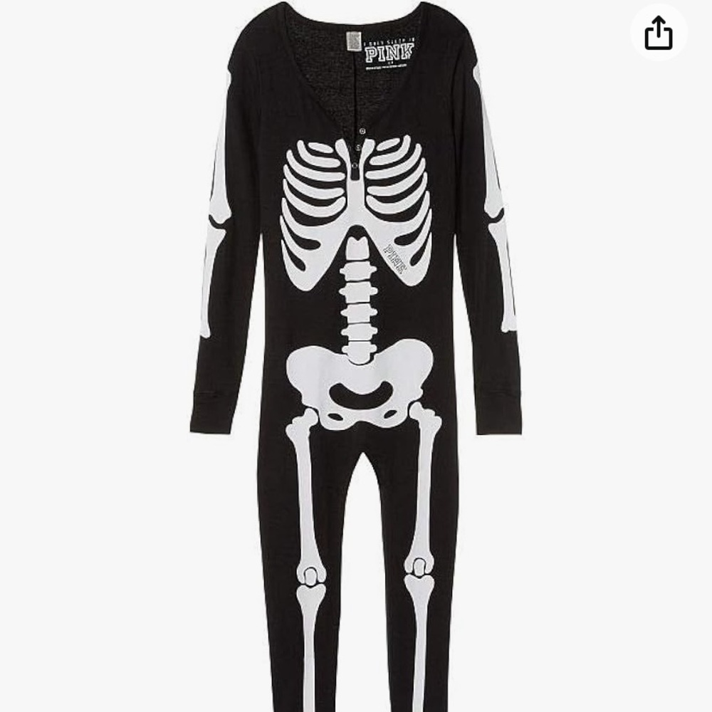 PINK Victoria's Secret Black Skeleton Onesie
